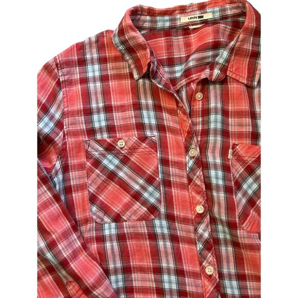 Levi’s Women’s‎ Plus Size Large Pink Plaid Flannel Western Shirt - Picture 7 of 9